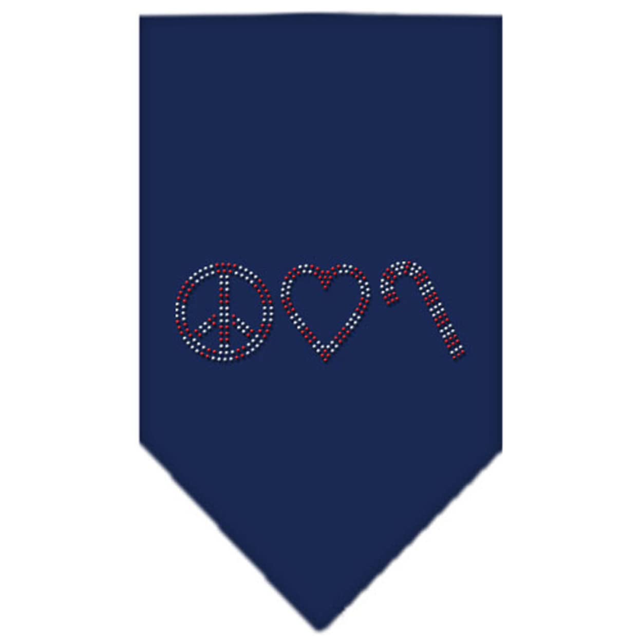 Mirage Pet Products Peace Love Candy Cane Rhinestone Bandana, Small, Navy Blue