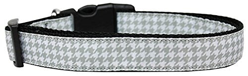 Pet Dog & Cat Nylon Collar or Leash, "Houndstooth Grey" XL Collar