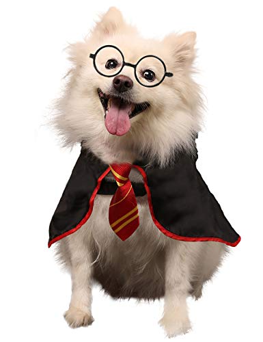 Coomour Halloween Dog Costume Pet Wizard Shirt Cat Soft Clothes For Dogs Cats Soft Hoodies With Glasses (Medium)