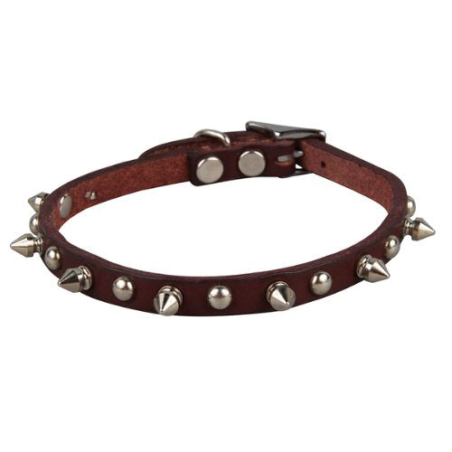 Omnipet Leather Brothers 38Lks-Bu10 3/8 X 10-Inch Regular Spiked And Studded Latigo Leather Dog Collar, X-Small, Burgundy
