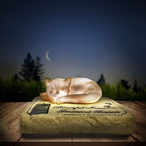Solar Light Memorial Stones With Sleeping Cat Statue - Auto Glow Night Cat Grave Markers - 8'X6.5'X3'