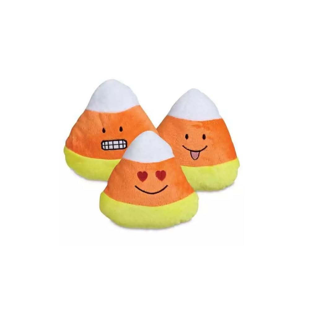 Soft Dog Toys Candy Corn Plush Squeaker Funny Face Emoji 6' Choose Smile Grin Hearts Or Set (Full Set - All 3 Characters)