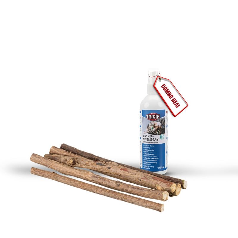 Trixie Cat Combo With Catnip Play Spray & Matatabi Chew Sticks For Dental Hygiene, Stress Relief & Active Cats