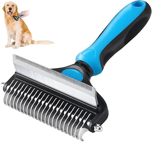 2 In 1 Pet Grooming Brush For Dogs And Cats Deshedding Tool And Undercoat Rake Dematting Comb For Removing Mats Tangles Loose Fu