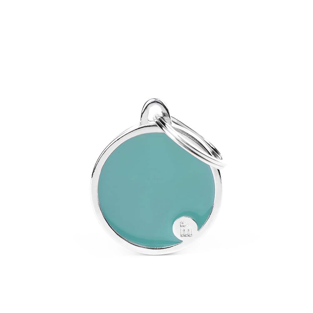 Myfamily Personalized Pet Id Tag Made In Italy, Blue Circle, Free Engraving, Hand Enamelled In Metal, Basic Handmade Collection,