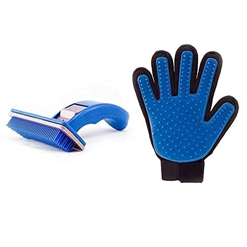 Dog Trust Combo Of 2, Slicker Brush Pet Grooming Glove For Dogs And Cats Shedding Small Medium Large Breeds (Blue) Pet Hair Remo
