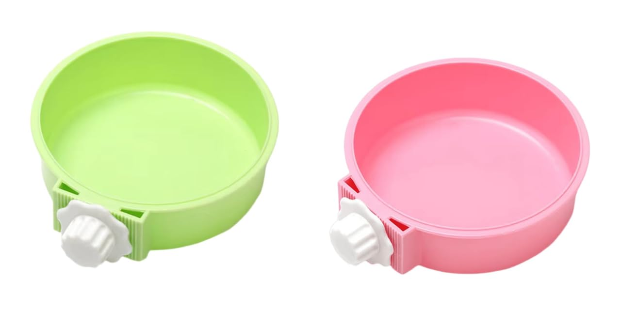 Round Cage Hanging Pet Bowl For Dog And Cat Food With Plastic Lock (Green) And Round Cage Hanging Pet Bowl For Dog And Cat Food 
