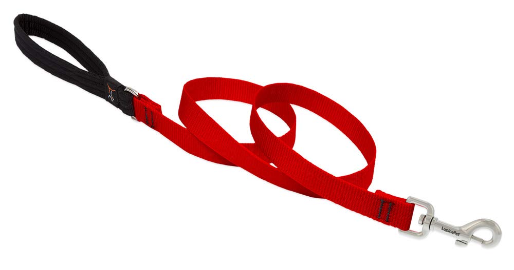 Dog Leash by Lupine in 3/4" Wide Red 6-Foot Long with Padded Handle
