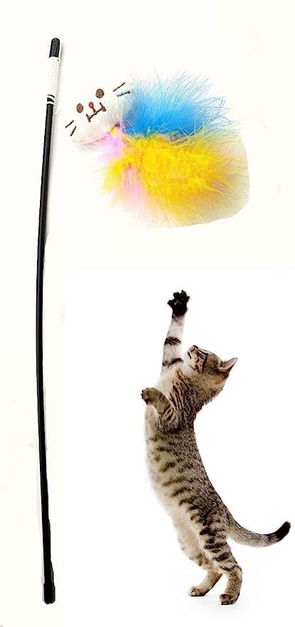 Kspups Durable And Non Toxic Cat Mouse Teaser Playing Plastic Stick Feather With Rope Interactive Toys Ideal For Chewing And Pla