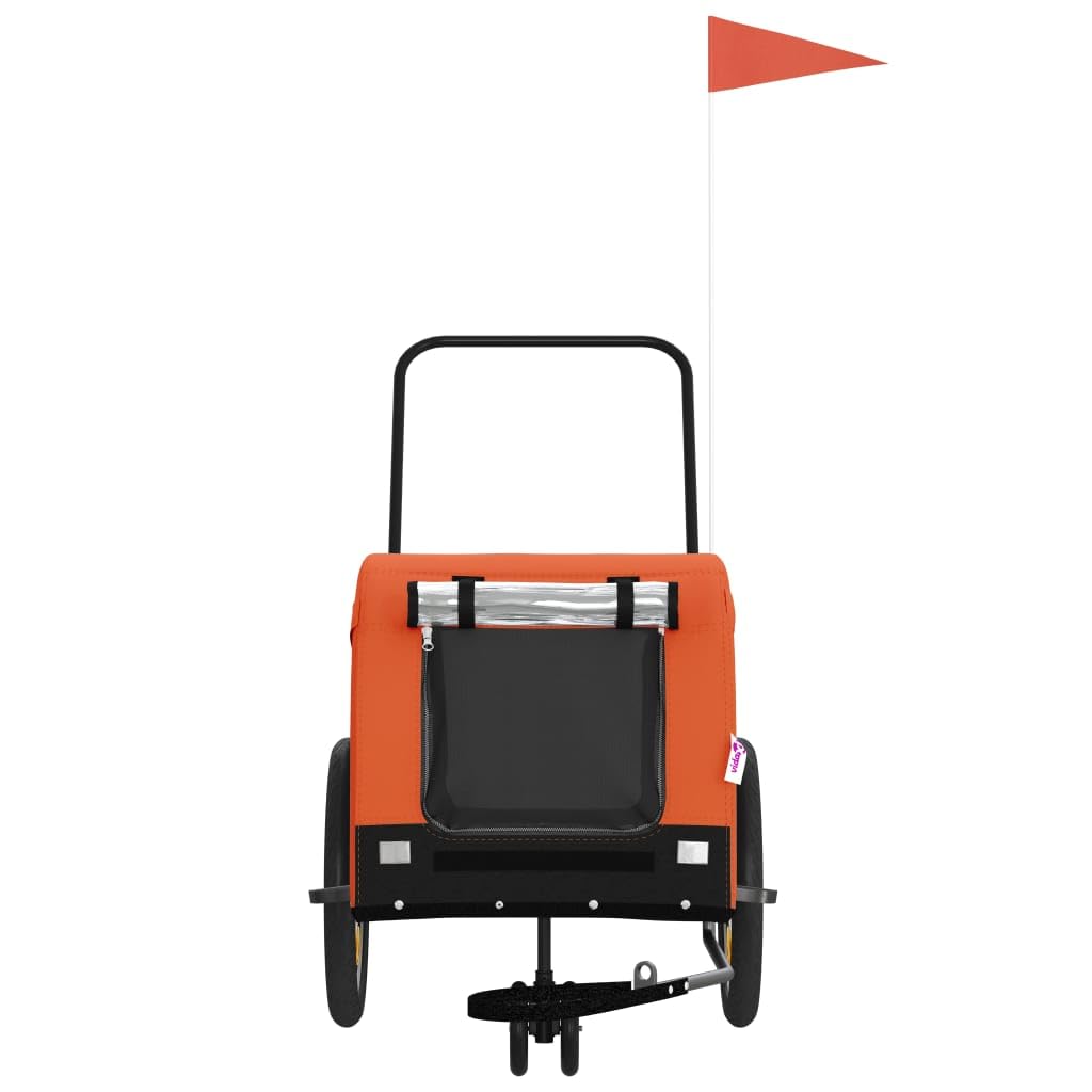 vidaXL Pet Bike Trailer - Orange & Black - Oxford Fabric, Iron Frame, 49.2" x 24.8" x 26" - Reflectors & Safety Flag - Multifunctional Carrier for Pets, Groceries, Camping