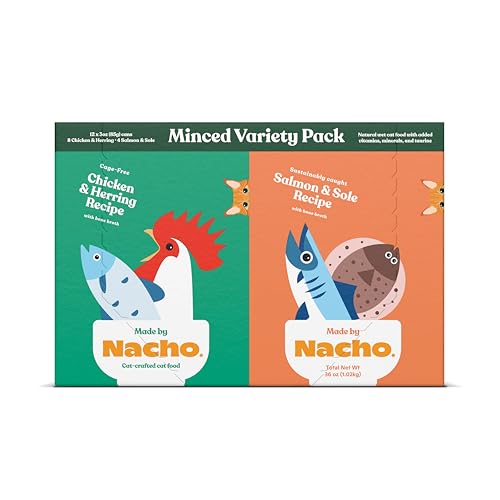 Made by Nacho Premium Minced Wet Canned Cat Food with Hydrating Bone Broth 3.0oz (Variety Pack (12 Count) - Chicken and Herring,