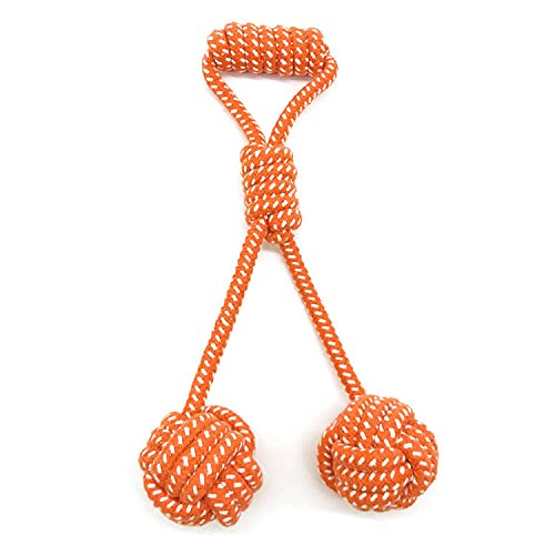 Gojira Dog Chew Rope Toy with Two Rope Balls and Handle Knot  Tugknotted Interactive Teeth Cleaning Toy for Adult Dogs  Large