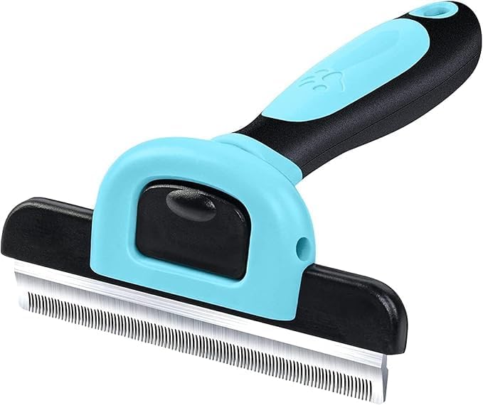 Pet Grooming Brush For Dogs & Cats, Self Cleaning Deshedding Brush, Stainless Steel Undercoat Rake For Shedding, Removes Loose F