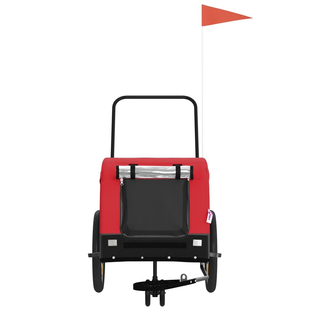 vidaXL Pet Bike Trailer - Red/Black, Oxford Fabric/Iron Frame, 49.2"x24.8"x26", 99.2 lb Capacity