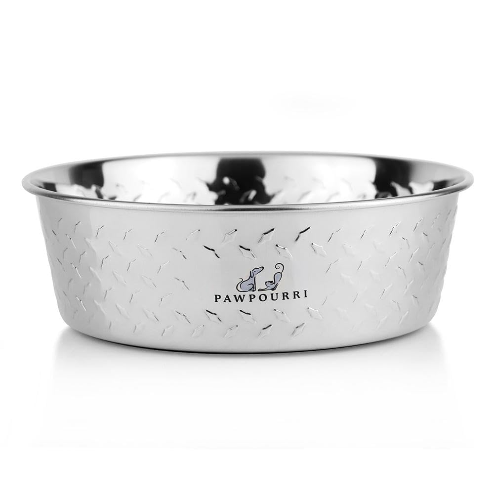 Pawpourri Diamond Plated AntiSkid Stainless Steel Water And Food Feeding Bowl For Large To Extra Large Dogs |Stainless Steel | 