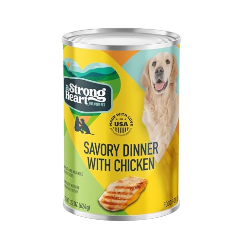 A Strong Heart Wet Dog Food, Savory Dinner with Chicken - 22 oz Cans (Pack of 12), Made in The USA with Real Chicken