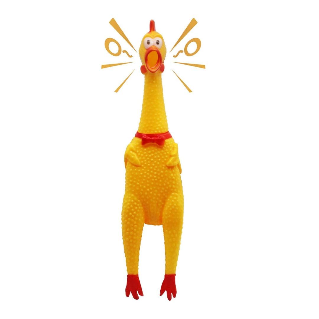 Pet Fun Screaming Squawking Rubber Chicken Dog Toy | Yellow Squeeze Squeaky Pet Toy | Durable & Funny Novelty Gift For Dogs & Pu