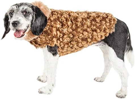 Pet Life  Luxe Furpaw Shaggy Elegant Designer Dog Coat Jacket, Coffee Brown And White  Small
