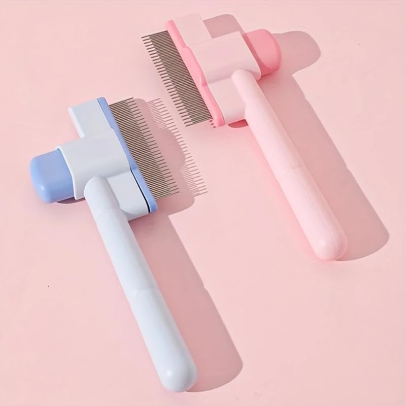 Kittupet 2Pcs Cat Comb Dog Combs Set, SelfCleaning Flea Comb For Cats And Dogs, Cat Grooming Brush With Release Button And Stai