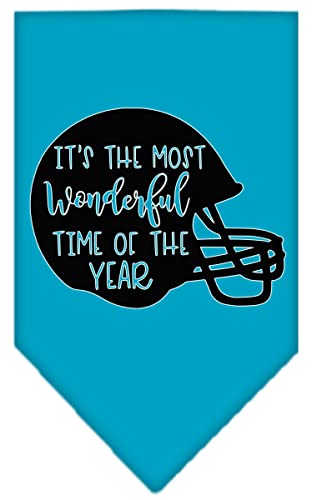Pet and Dog Bandana Screen Printed, "It's The Most Wonderful Time Of The Year (Football)" Turquoise Large