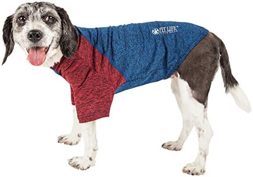 Pet Life  Active Hybreed 4Way Stretch Twotoned Performance Dog Tshirt, Blue W/ Maroon Sleeves  Xsmall