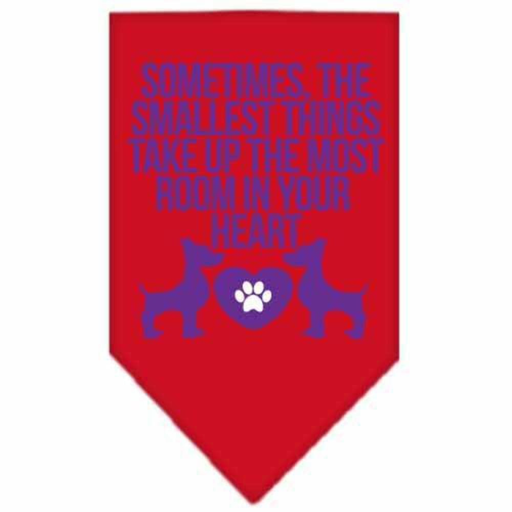Pet and Dog Bandana Screen Printed, "Sometimes, The Smallest Things Take Up The Most Room In Your Heart" Red Large
