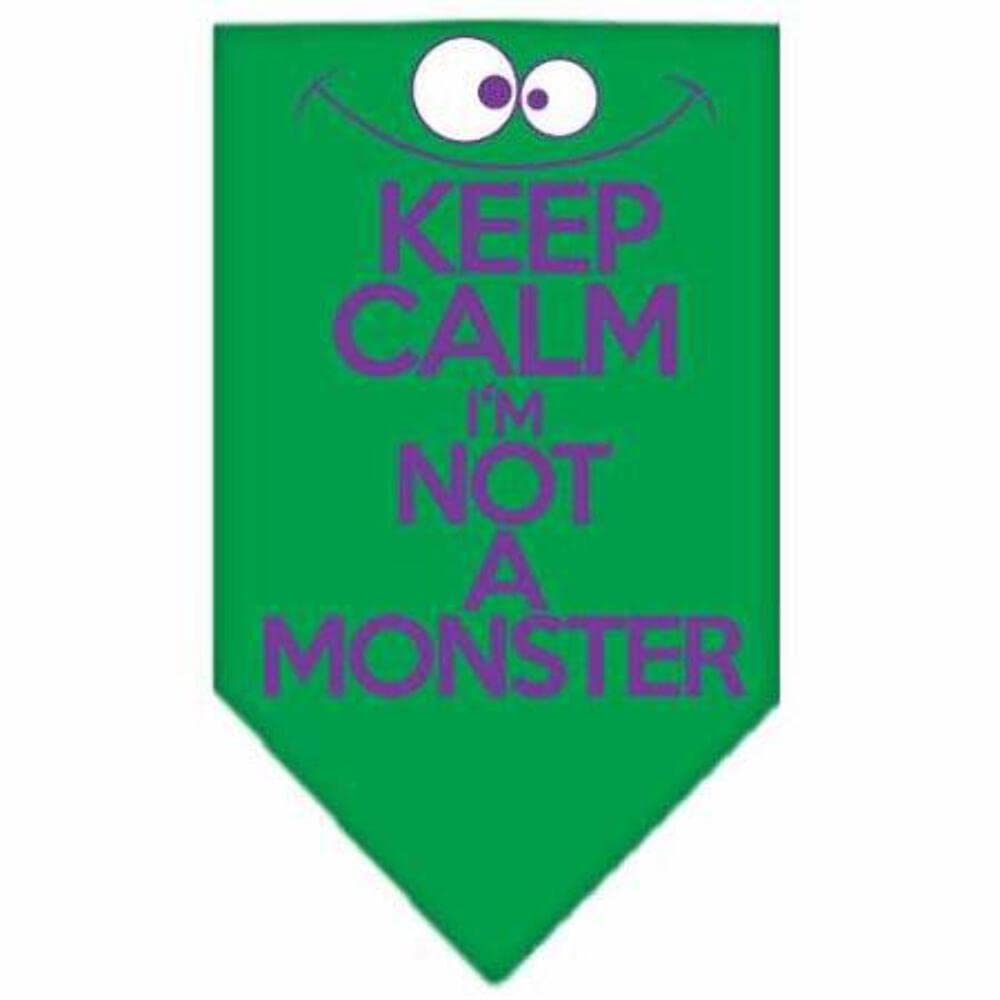 Pet and Dog Bandana Screen Printed, "Keep Calm, I'm Not A Monster" Lime Green Large