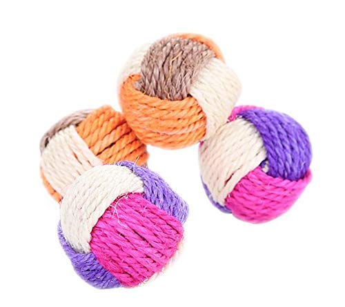 PSK PET MART Cat Dog Pet Toy Sisal Hemp Knitted Ball Tricolor Biting Interactive Pet Supplies.