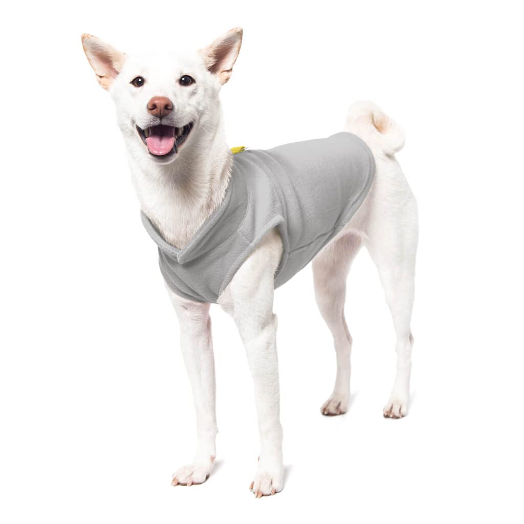 Gooby Fleece Vest Sweater - Gray-Yellow, X-Large - Warm Pullover Jacket With O-Ring Leash - Winter Small Dog Coat - Cold Weather
