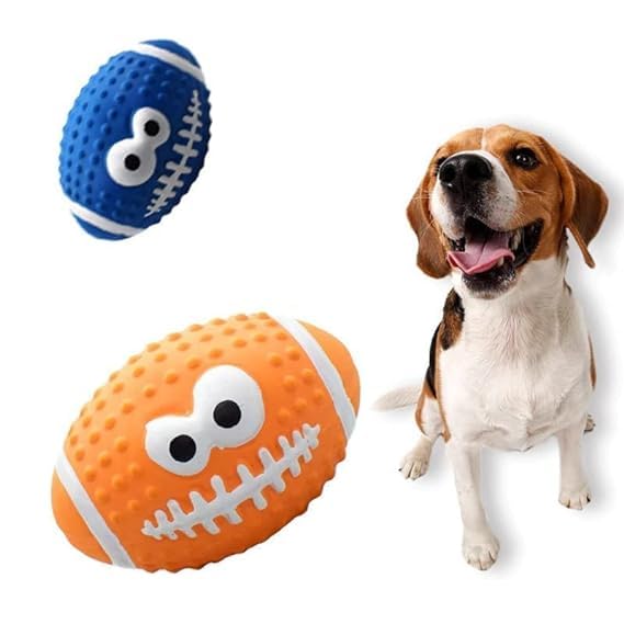 D&C Paws Soft Rubber Squeaky And Chew Rugby Ball Shape Toy Ideal For Playing And Teething Exercise For Dogs & Puppies