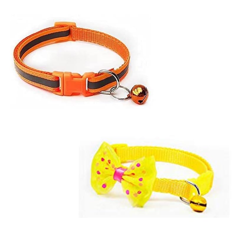 Dog Trust Pack Of 2 Pcs Collar 1 Pcs Relfective Collar And 1 Pcs Bow Tie Cat Collars With Bell, Breakaway Cat Collars, Reflectiv