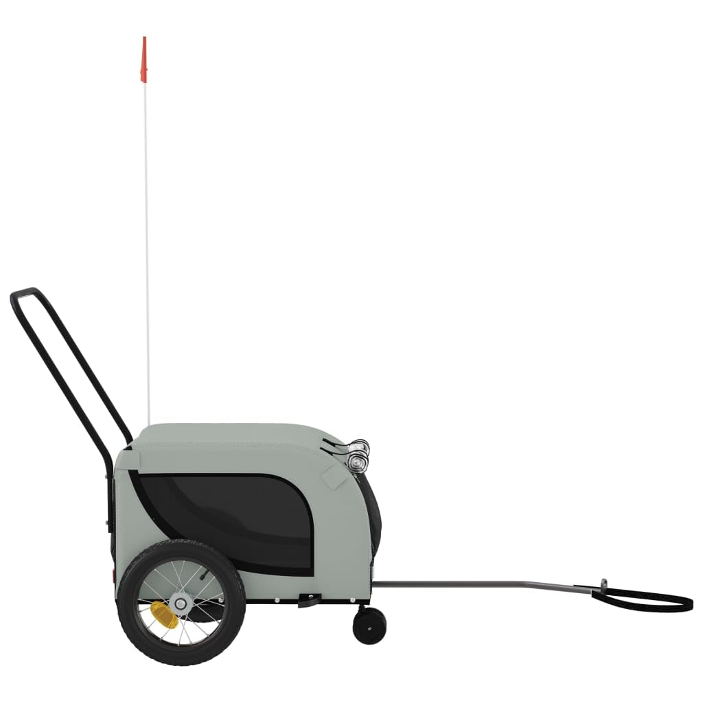 vidaXL Pet Bike Trailer Gray and Black - Sturdy Iron Frame - Oxford Fabric - Mesh Windows - Reflectors and Safety Flag - 48.8" x 20.9" x 20.9"