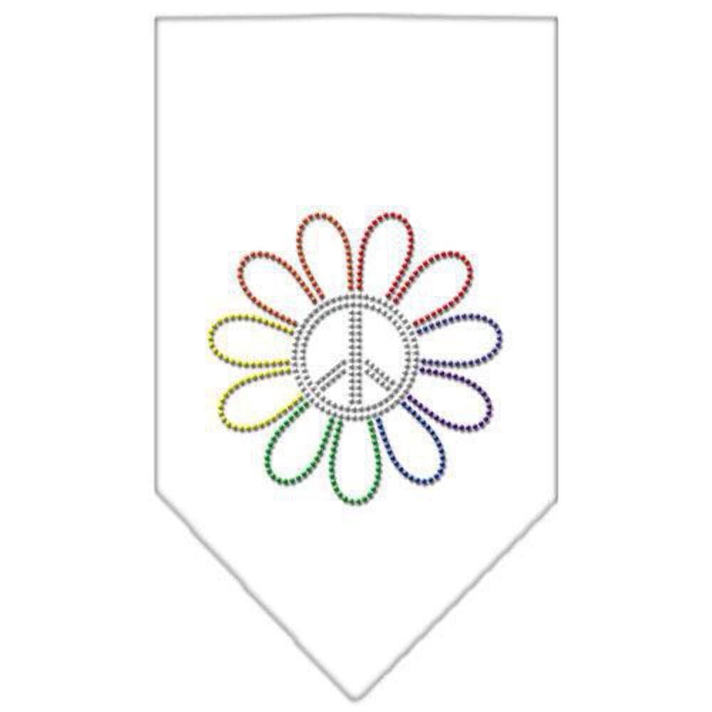 Mirage Pet Products Rainbow Peace Flower Rhinestone Bandana, Large, White