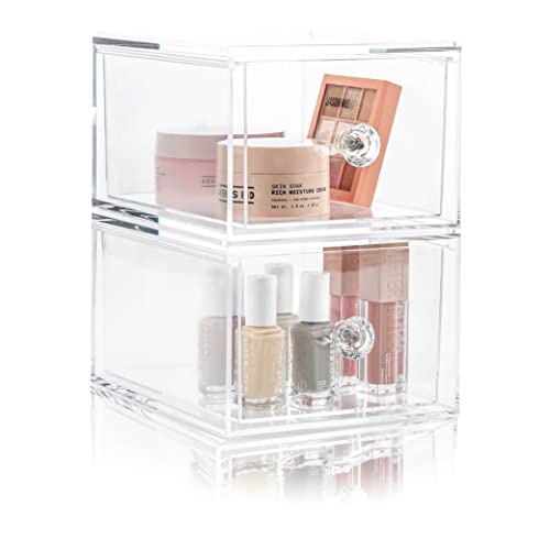 Clear Drawer Organizers - Acrylic, Durable, Stackable, Pull-Out Drawer Great For Medicine, Cosmetics, Makeup And Bathroom Organi