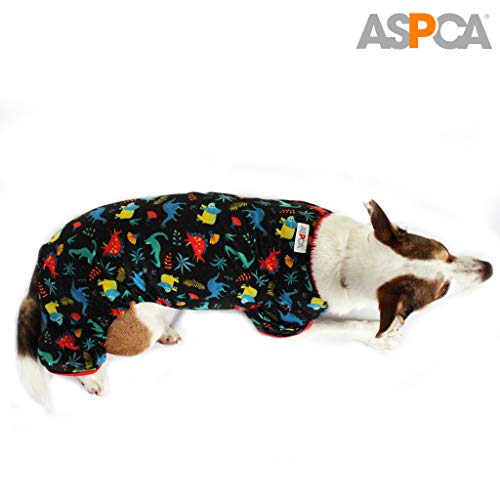 Aspca Dog Pajama For Medium To Large Pets, Soft Fleece Indoor Calming Apparel For Dogs And Puppies With Thin Coat, White Dinosaurs