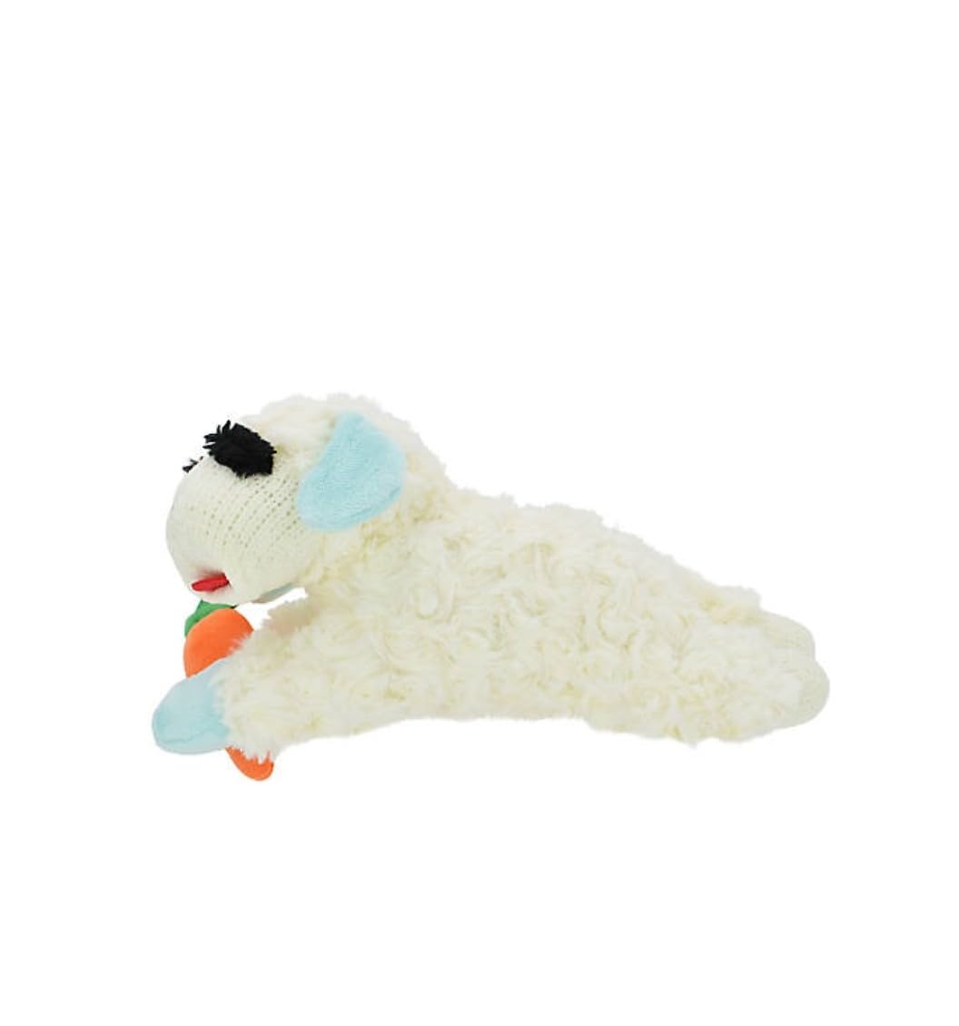 Multipet Spring Easter Lamb Chop with Light Blue Ears Holding Carrot Plush Squeaker Dog Toy - 11''