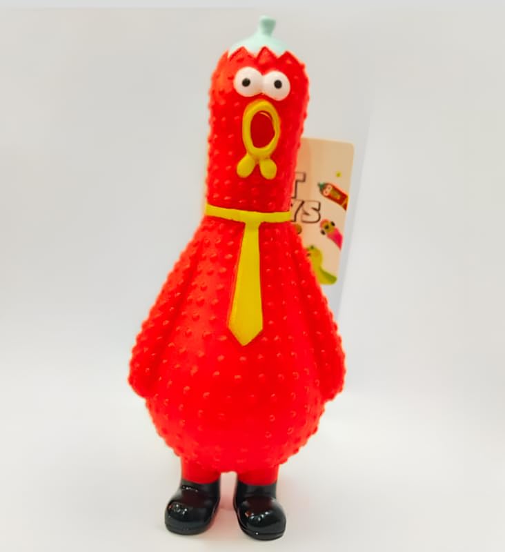Bohobark Soft Latex Chew Toy  Ideal For Teething Puppies  NonToxic And Lightweight Rubber Material Red Chicken