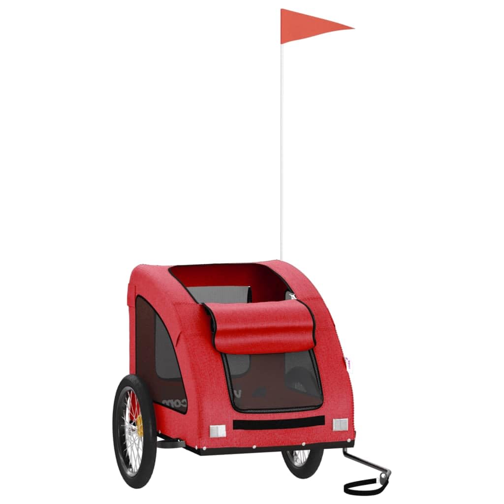 vidaXL Pet Bike Trailer - Red Iron Bicycle Pet Cart with Oxford Fabric, Mesh Windows, Zippered Entry, Reflective Elements for Safety, and Ample Storage Space