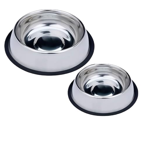Petjoy Stainless Steel Pet Bowl Set | Pack Of 2 AntiSkid Food & Water Bowls For Dogs & Cats | Durable, RustResistant & Easy To