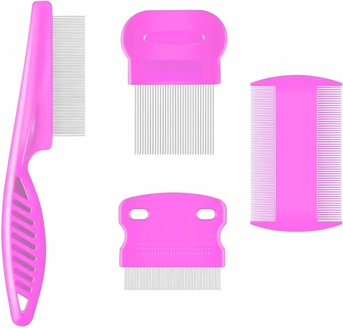 Kutkut 4Pcs Flea Lice Comb, Stainless Steel Dog Cat Grooming Combs With Rounded Teeth, Double Sided Professional Pet Tear Stain 