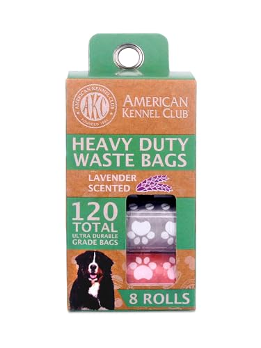 American Kennel Club Dog Poop Bags - Leak Proof Pet Waste Bags - Typography - Lavender Scent - 120 Bags - 8 Rolls