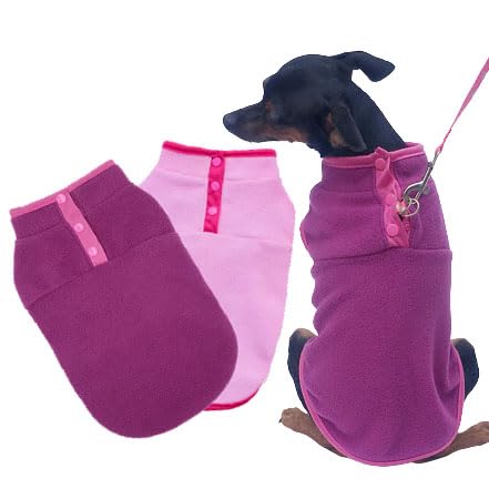 Imdoubledou Dog Fleece Vest - Small, Solid Pink Pur, Leash Hole, Durable, Winter, Fleece, Unisex, Large