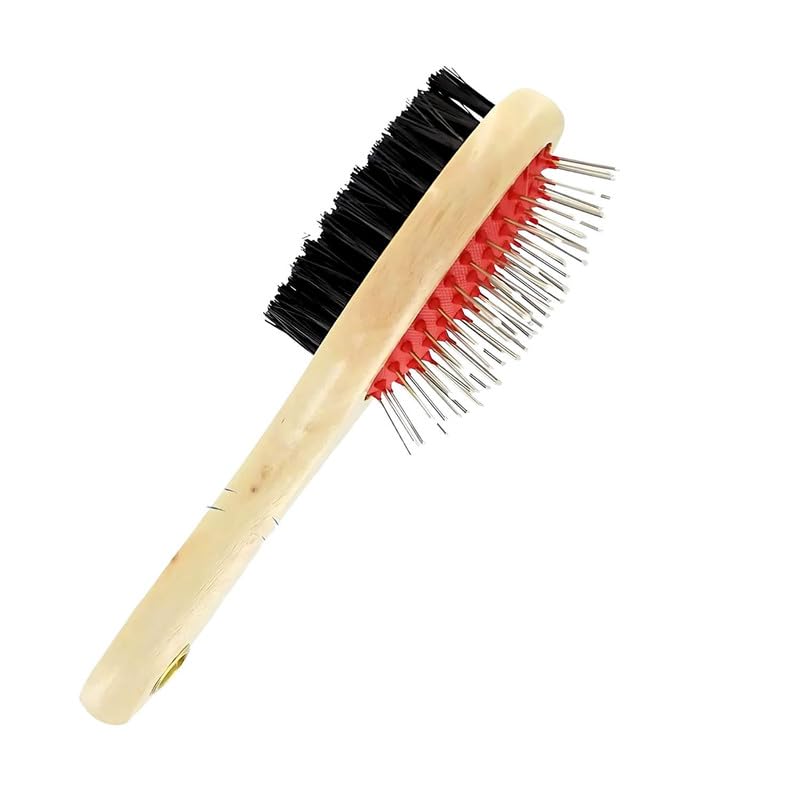 Pets Empire Dog Brush Double Side Wooden Brush For Dogs And Cats, Pin & Bristle 2 In 1 Brush, Pet Comb For Hair Removal Grooming