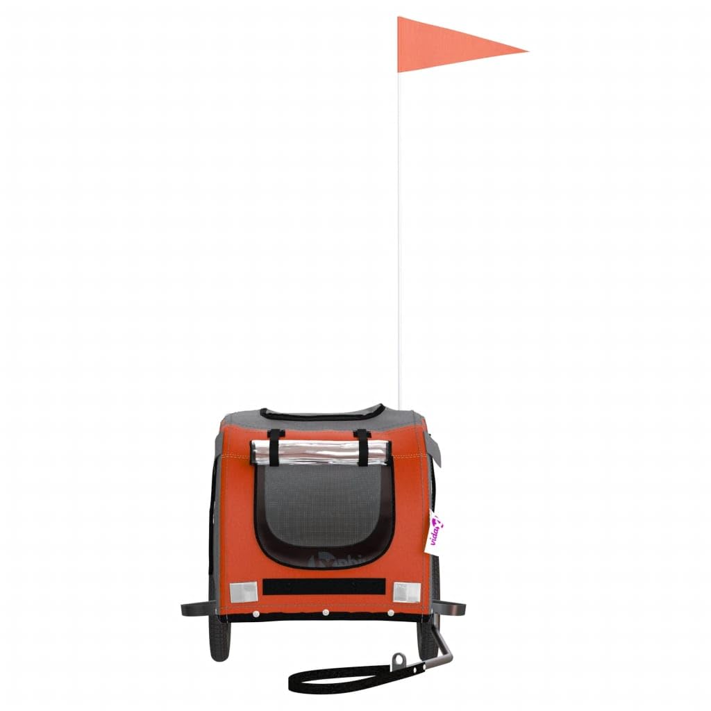 vidaXL Pet Bike Trailer for Small Dogs - Oxford Fabric/Iron Frame, Sturdy Cycle Pet Carrier with Cover, Airy Windows, Easy Entry, Reflectors - Orange/Gray, 48.8x20.9x20.9 Inches