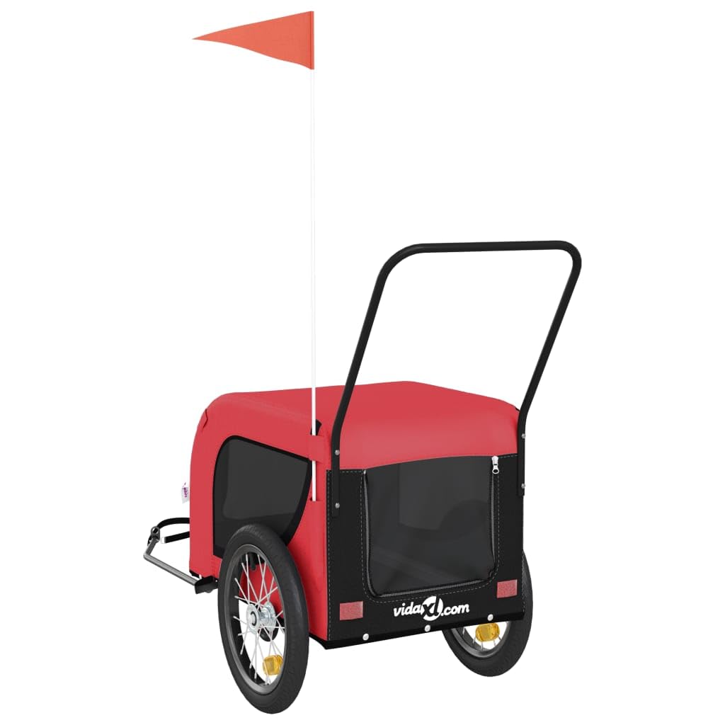 vidaXL Pet Bike Trailer - Red/Black, Oxford Fabric/Iron Frame, 49.2"x24.8"x26", 99.2 lb Capacity