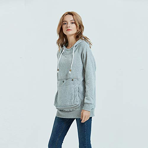 Kei Tomlison Pet Pouch Hoodie Long Sleeve Fleece Kitten Puppy Holder Carrier Sweatshirt For Women (Light Grey, Small)