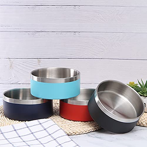 Gteller 32oz 64oz Stainless Steel Double Wall Dog Bowls,BPA Free Non-Slip Pet Dishes,Cat Food&Water Bowl with Rubber Base(64oz,