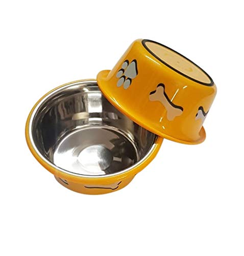 Elton Paw&Bone Cutie Bowls (Yellow) Dog Bowls Export Quality Inside Stainless Steel Dog Food Bowl Feeder Bowls Pet Bowl For Feed