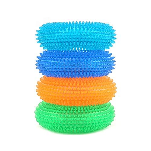 Pups&Pets NonToxic Soft Natural Rubber Squeaky Spiky Chew Toys For Aggimpssive Chewers Dental Teething Cleaning Ring Design Toy