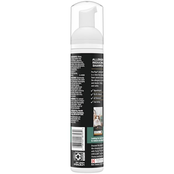Purina Pro Plan Rinse Free, Allergen Reducing Dry Shampoo for Cats, LIVECLEAR Cleansing Foam - 8.5 oz
